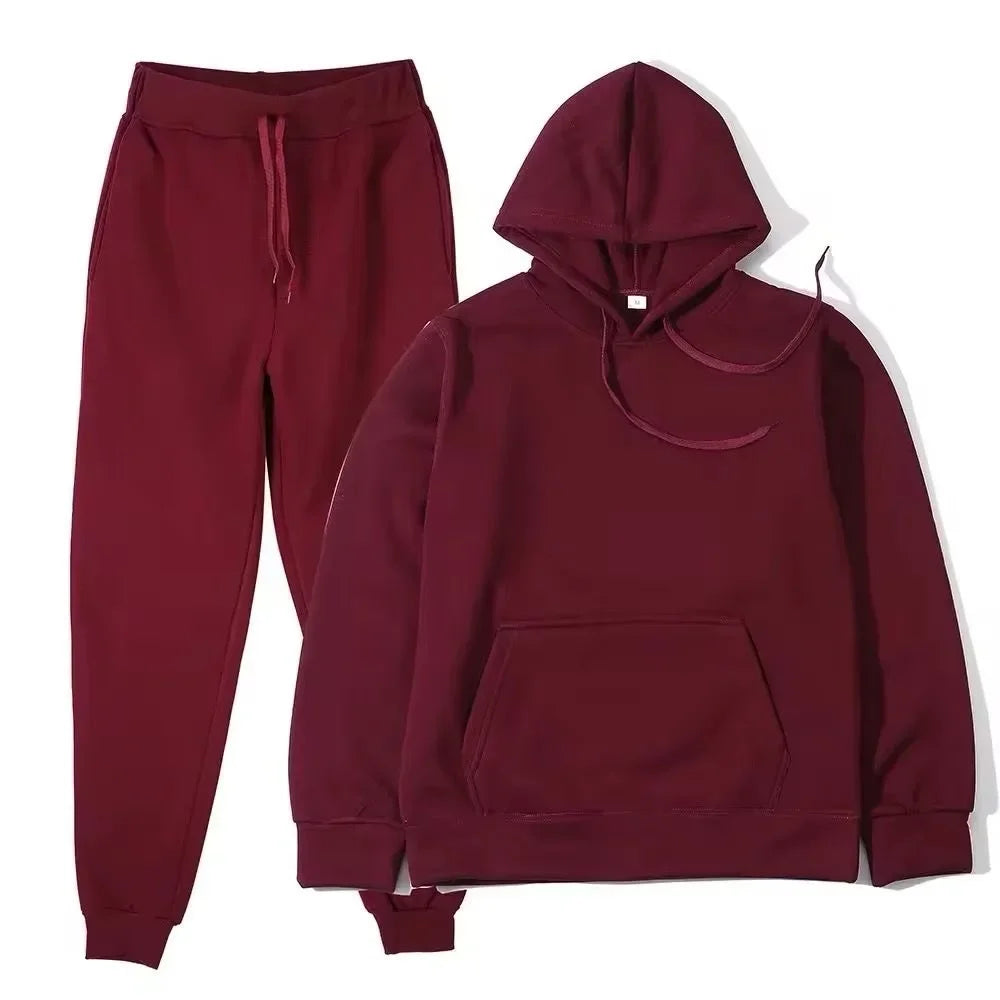 Conjunto Esportivo Masculino Outono/Inverno 2026, Cor Sólida, Duas Peças, Moletom com Capuz e Calças de Jogging, Roupas Casuais Esportivas 2026