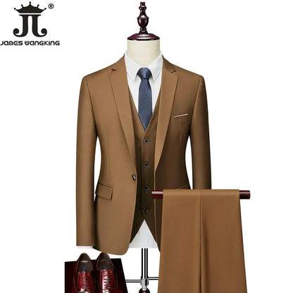 M-6XL 15 Cores (Jaqueta+Colete+Calças) Trajes Formais para Escritório Masculinos Vestido de Casamento para Noivos Vestido de Festa Terno de Cor Sólida
