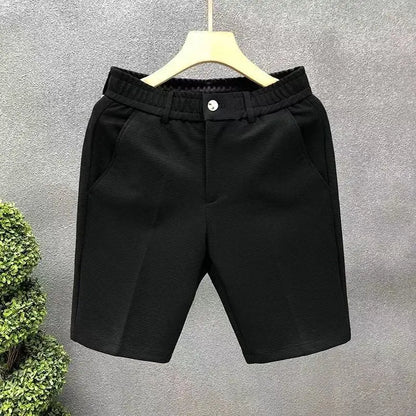 Calças de alfaiataria brancas leves para homens, estilo casual de negócios, calças modernas de verão, calças slim de 5 pontos estilo coreano.