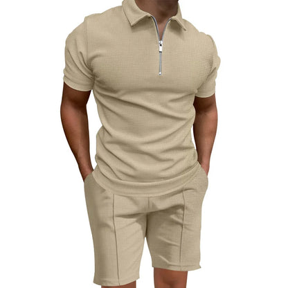 Homens de manga curta slim-fit terno casual da moda, lapela waffle, cor sólida, roupas de verão, frete grátis, 2024
