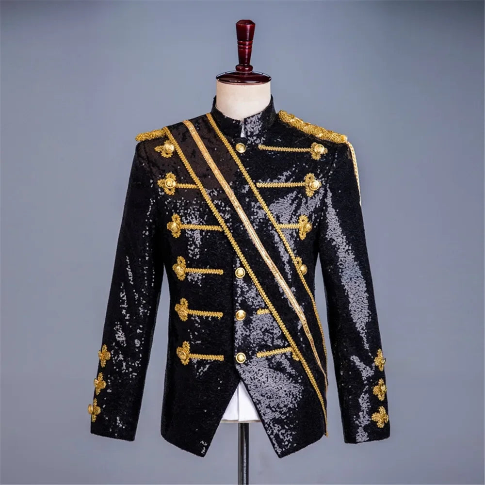 Uniforme masculino de lantejoulas MJ Dance Wear Glitter Preto Branco Vintage Michael Jackson Jaqueta de palco com borla