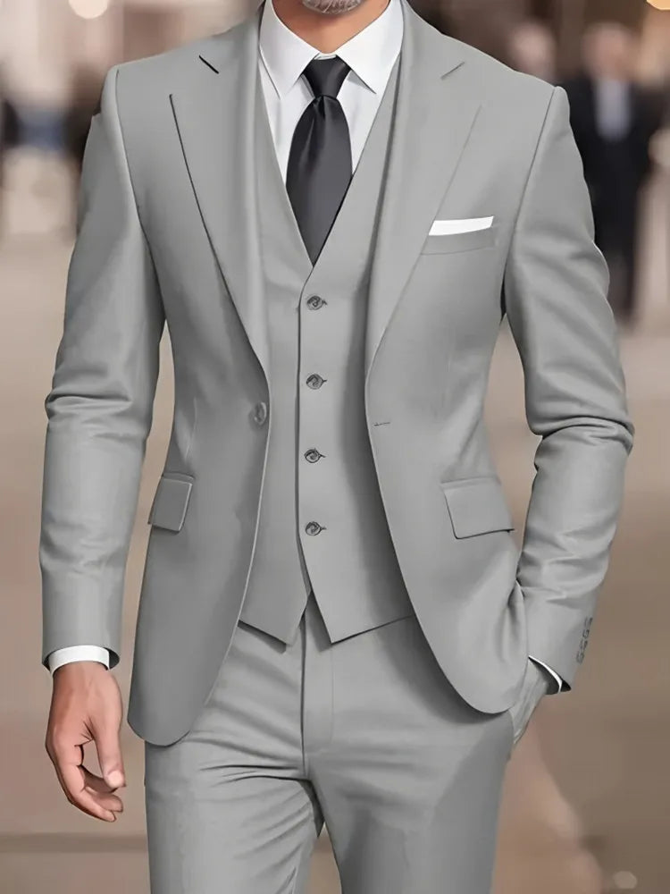 Novo terno bege masculino negócios smoking formal 3/2/1 peça vestido único breasted noivo padrinho de formatura festa de casamento