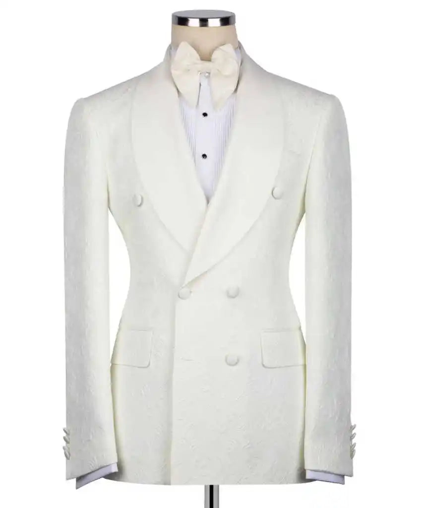 Ternos de Casamento Nobres: Conjunto de 2 Peças em Jacquard para Homens, com Lapela Xale e Abotoamento Duplo, Blazers de Noite para Noivos Personalizados