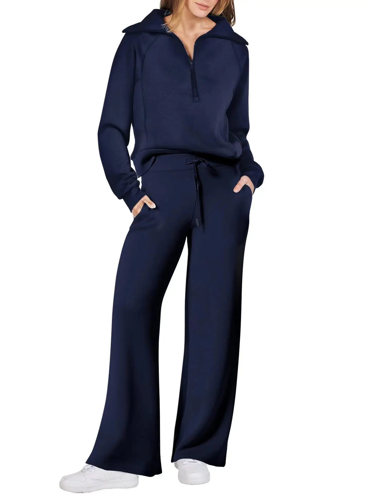 Conjunto de Moletom Feminino de 2 Peças: Blusão Forrado com Fleece Macio e Calça Fluida para Corrida ao Ar Livre e Viagens