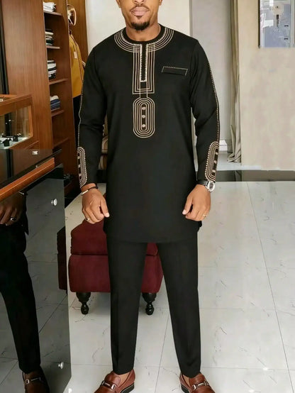Novo Terno Masculino 2025, Bolso Branco, Conjunto de 2 Peças, Terno Casual de Luxo para Casamento, Estilo Tradicional Africano de Minorias Étnicas