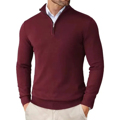 Suéter masculino com zíper de quarto, slim fit, leve, pulôver ao ar livre, gola simulada, meia gola alta, malha, streetwear