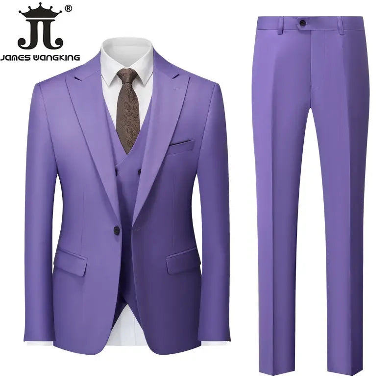 Conjunto de Terno Masculino de 3 Peças (Blazer + Colete + Calça) Tamanhos EUA XXS-3XL, Cor Sólida, Estilo Boutique, para Negócios Oficiais, Casamentos e Festas