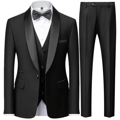 Preto masculino outono festa de casamento três peças conjunto tamanho grande masculino blazer casaco calças e colete moda fino ajuste terno