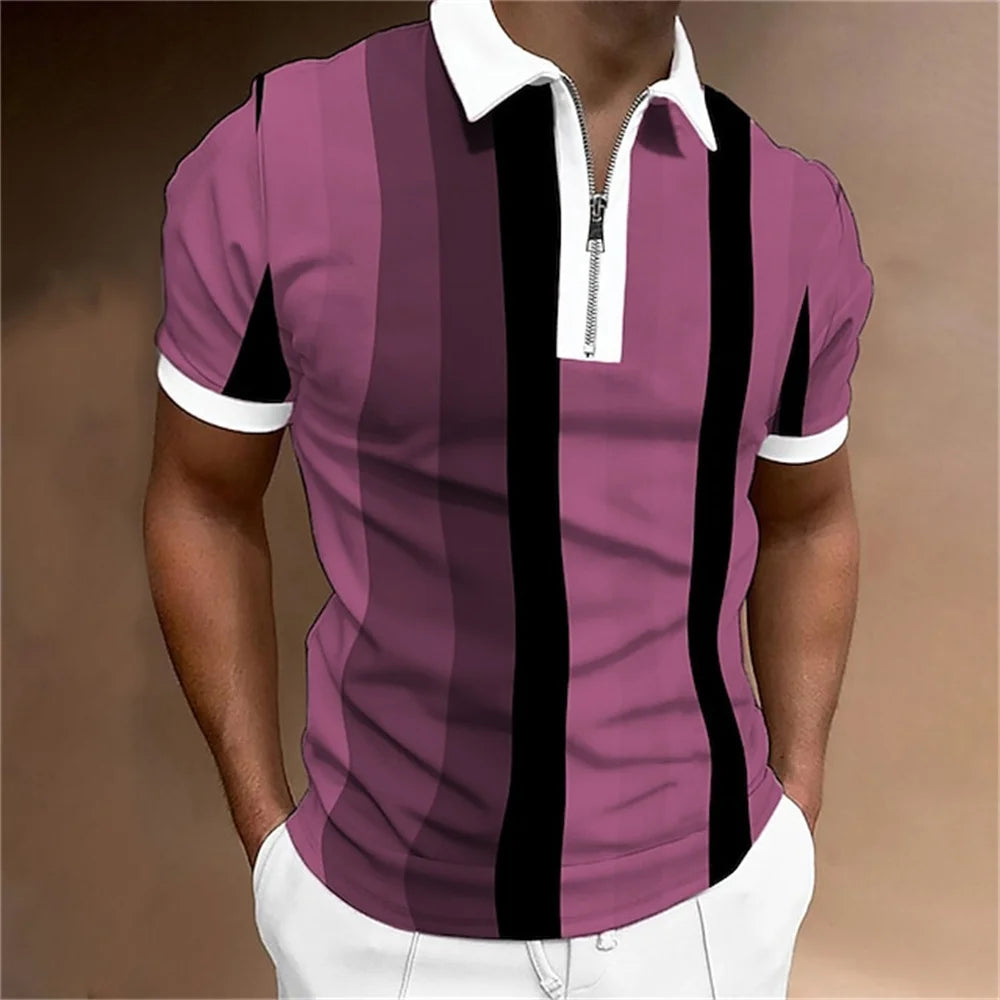 Camisa polo masculina listras manga curta camiseta masculina respirável topos negócios turn down collar streetwear marca de luxo alta qualidade