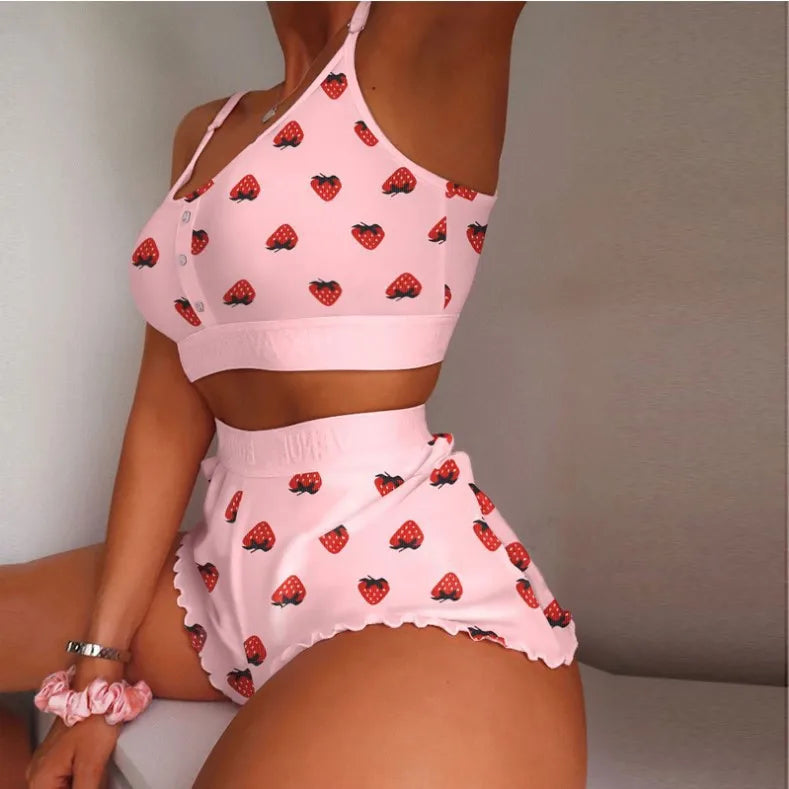 2 peças conjunto de pijama feminino shorts terno impressão múltipla roupa interior sexy lingerie camisolas tanques noite senhoras loungewear homewear