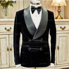 Elegante xale lapela blazers para homens moda outono inverno terno jaqueta breve trabalho de escritório smoking casaco 1 peça formal vestido de noite