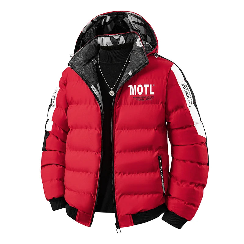 Jaqueta Puffer Masculina Grossa e Quente com Capuz, Casaco de Inverno Acolchoado Masculino, Parka Casual da Moda, Roupa Externa Acolchoada de Algodão, Casacos e Blusões