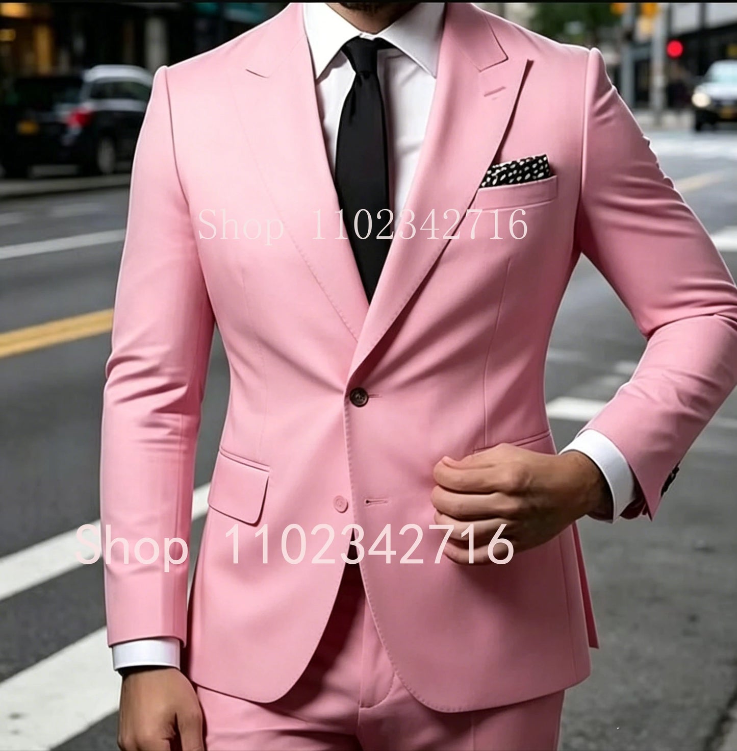Terno Masculino Rosa de 2 Peças para Casamento, Abotoamento Simples, Comprimento Regular, Lapela Pontiaguda, Feito Sob Medida, Conjunto Completo de Blazer e Calça