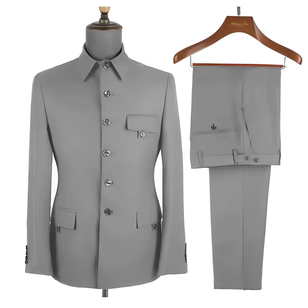 Terno masculino formal azul real, conjunto de 2 peças, gola, blazer, calças, slim fit, casamento, noivo, smoking, vestido de festa