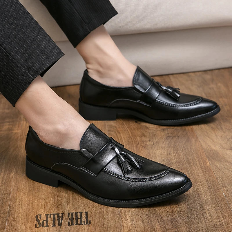 Sapatos de condução de borla masculino, sapatos deslizantes, vestido de casamento, preto, marrom, confortável, na moda, Oxford, masculino