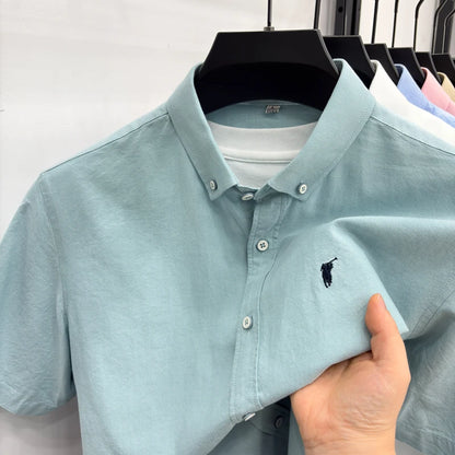 Camiseta masculina de manga curta 100% algodão puro respirável nova coleção de verão com bordado Paul Pony estilo casual para negócios