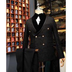 Ternos masculinos duplo breasted smoking 2 peças conjunto preto padrão blazer calça sólida cavalheiro estilo italiano casamento lazer terno