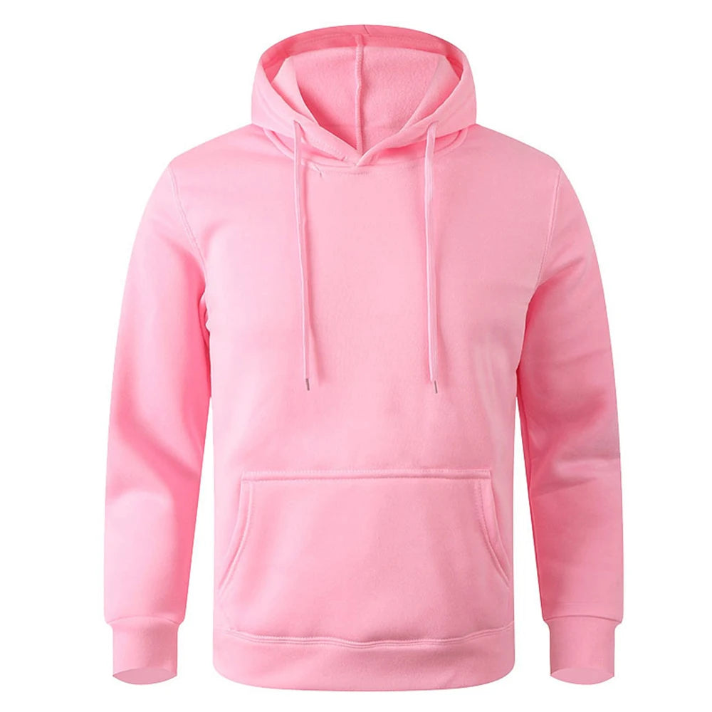 Moletom unissex quente, casual, cor sólida, estilo streetwear, com bolso, para esportes e fitness, disponível em várias cores.