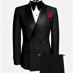 Terno masculino preto, 2 peças, botão duplo com lapela preta, para casamento, noivo, negócios, aniversário, banquete, trabalho, jaqueta e calças