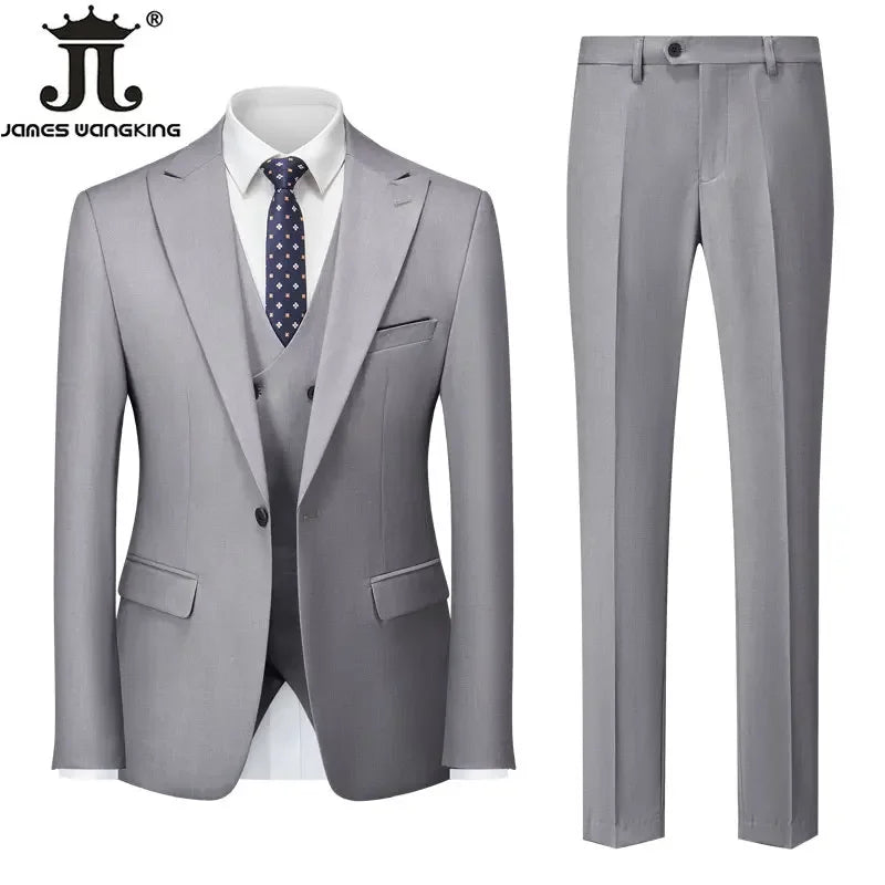 Conjunto de Terno Masculino de 3 Peças (Blazer + Colete + Calça) Tamanhos EUA XXS-3XL, Cor Sólida, Estilo Boutique, para Negócios Oficiais, Casamentos e Festas