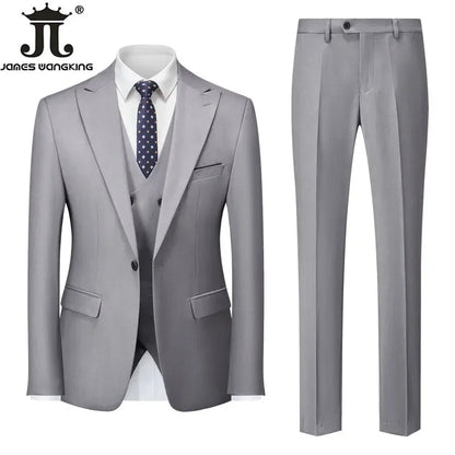 Conjunto de Terno Masculino de 3 Peças (Blazer + Colete + Calça) Tamanhos EUA XXS-3XL, Cor Sólida, Estilo Boutique, para Negócios Oficiais, Casamentos e Festas