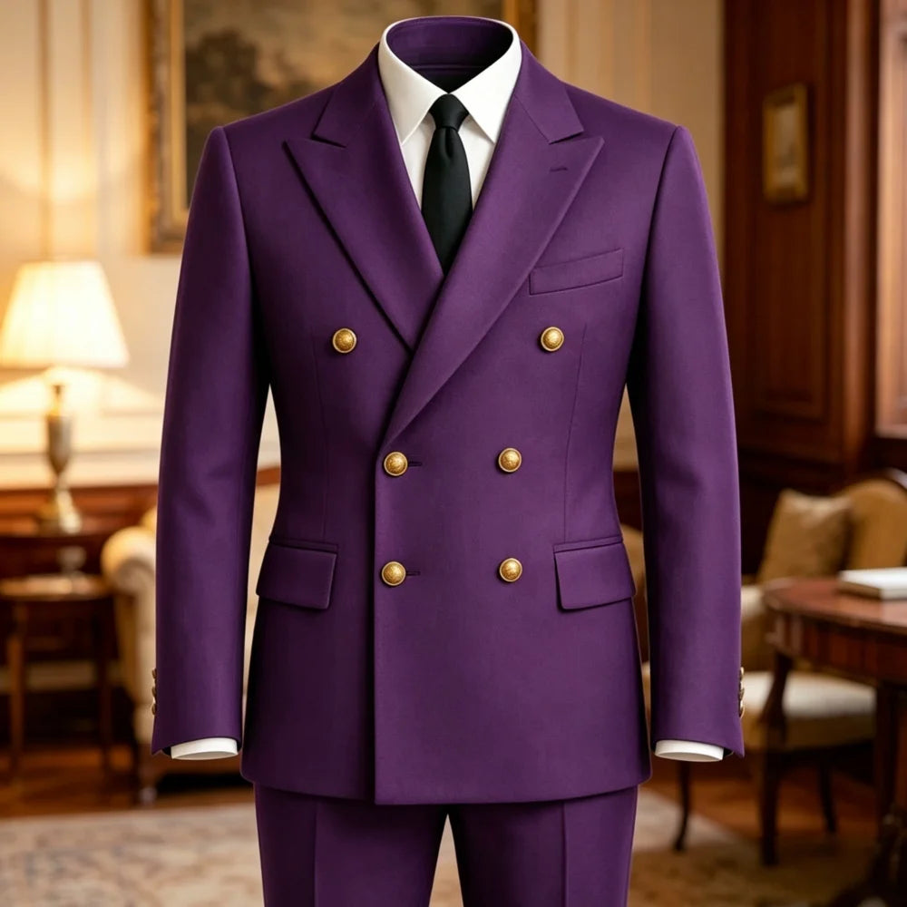 Terno de Casamento Transpassado Slim Fit para Baile de Formatura, Conjunto Formal de 2 Peças (Blazer e Calça) para Convidados, Noivos, Festas e Banquetes