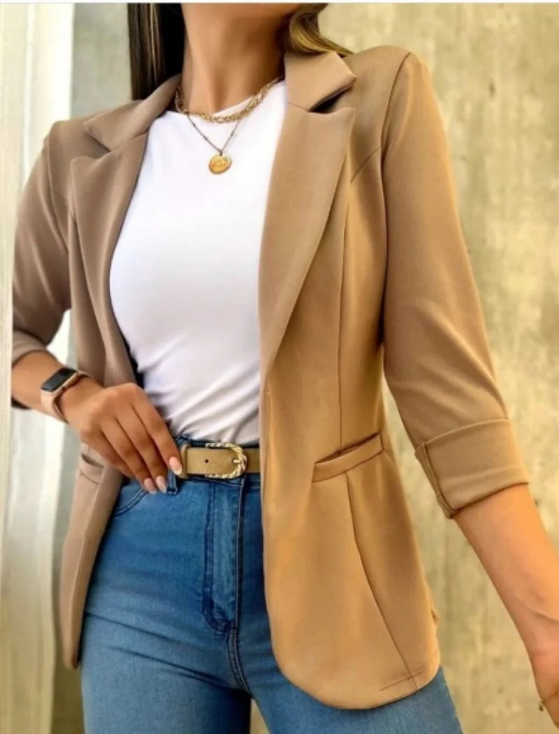 Mulheres outono primavera casaco lapela manga longa formal negócios ol commute jaqueta chaquetas para mujeres