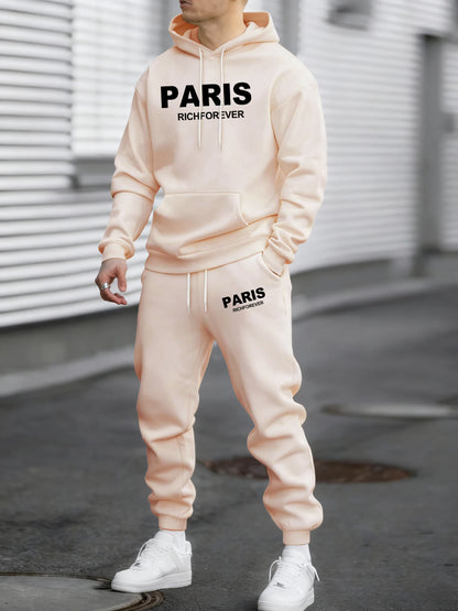 Paris Richforever Trendy Print Tracksuit For Mans Autumn Warm Loose Hoodies Fleece Simple Pants Unisex Loose Fashion Suits