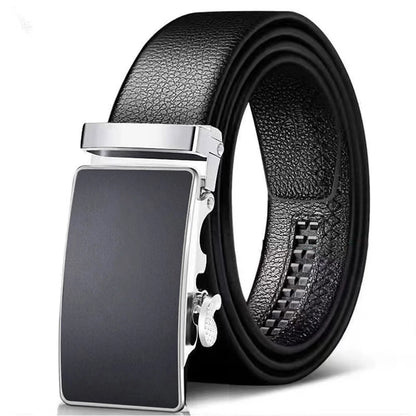 Cinto de couro pu com fivela automática de negócios da moda, alças de cintura de couro de camada superior masculina, calças cargo jeans cintura de alta qualidade