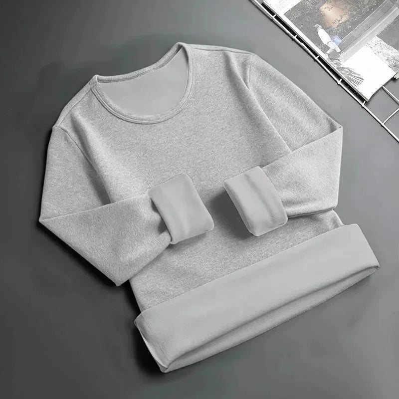 Forro de lã masculino engrossado manga longa camiseta em torno do pescoço base camisa roupas outono inverno manga longa respirável casual wear
