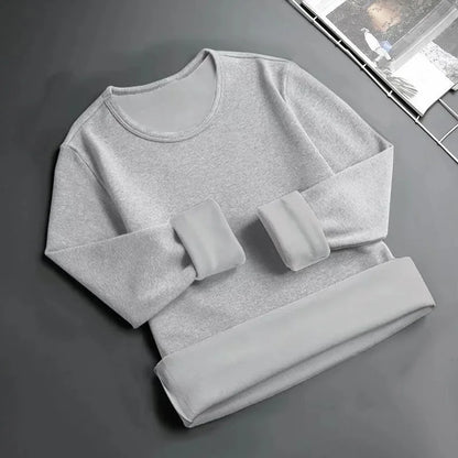 Forro de lã masculino engrossado manga longa camiseta em torno do pescoço base camisa roupas outono inverno manga longa respirável casual wear
