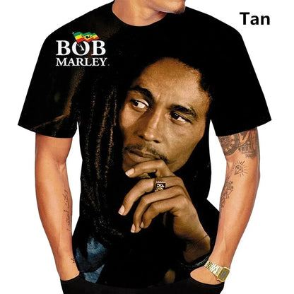 Camiseta de verão com estampa 3D do Bob Marley, estilo reggae e hip hop, para homens. Camiseta casual de manga curta.
