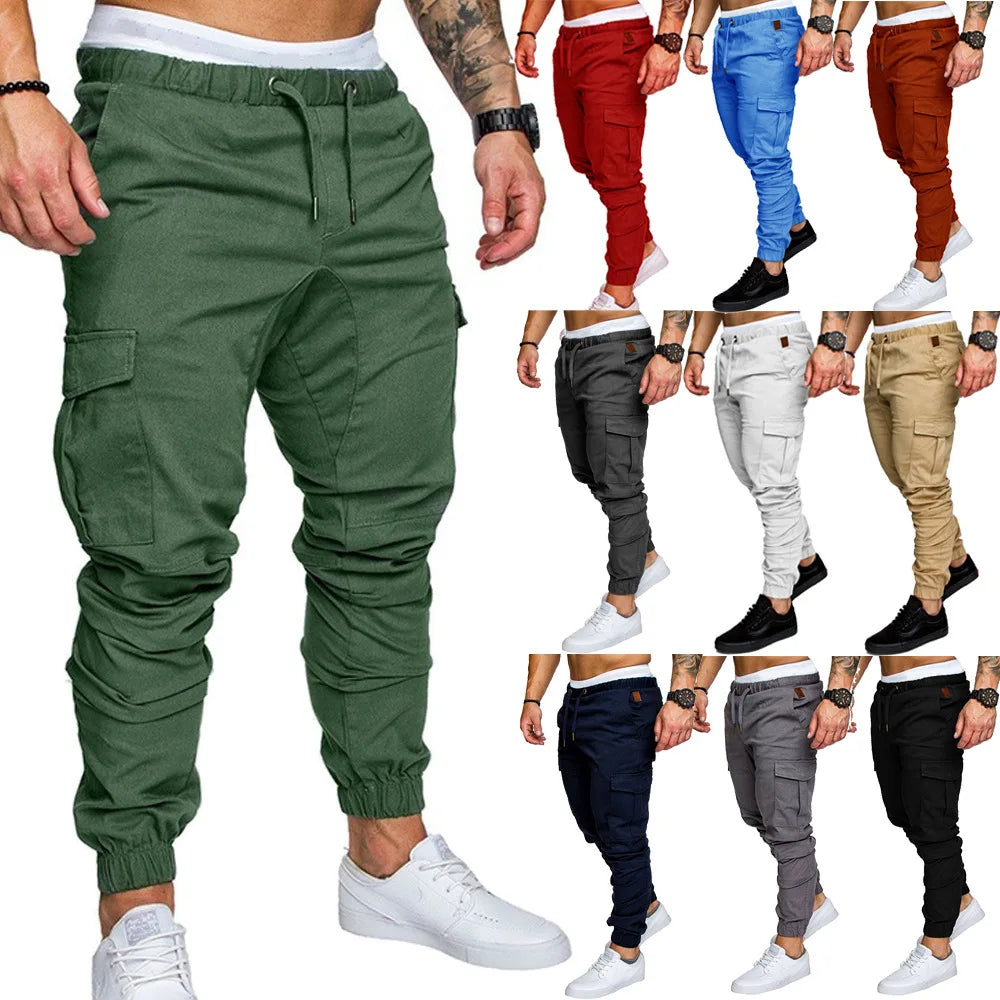 Novas Calças Casuais Masculinas de Tecido Trançado Streetwear Novas Calças de Trabalho com Múltiplos Bolsos