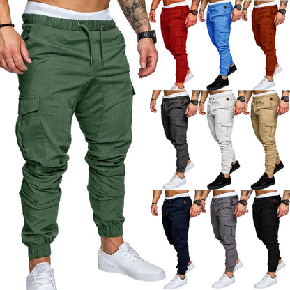 Novas Calças Casuais Masculinas de Tecido Trançado Streetwear Novas Calças de Trabalho com Múltiplos Bolsos