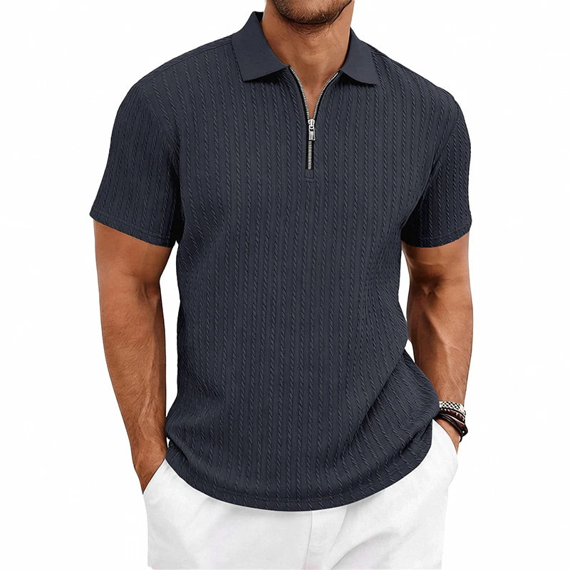 Camisa Polo Masculina de Verão Casual com Textura Tricotada Simples de Manga Curta |   Camiseta Casual Texturizada de Manga Curta (Várias Cores)