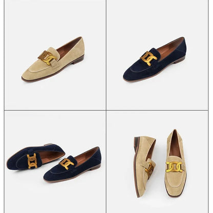 Ryamag mocassins femininos novos sapatos planos retro triunfo deslizamento-em mocassins femininos cabeça quadrada sapatos planos de salto baixo luxo