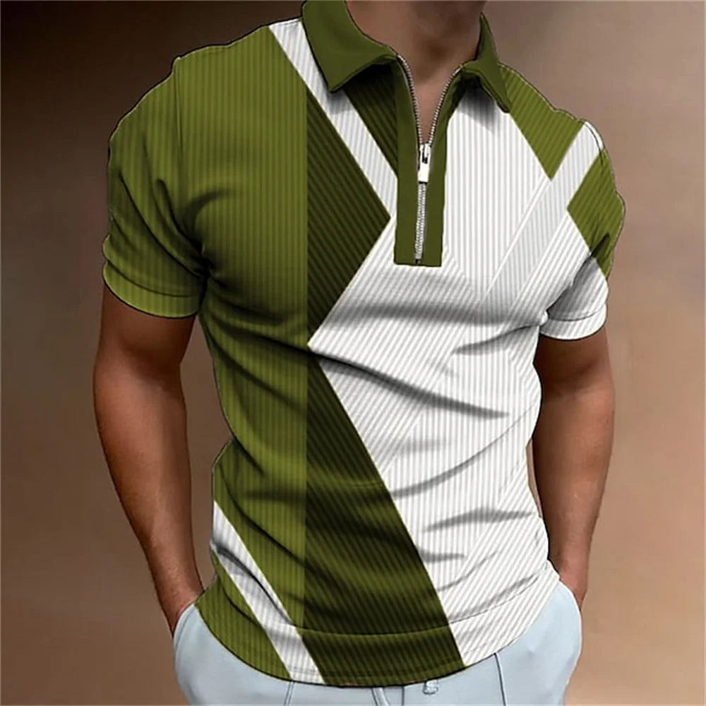 Camisa polo masculina listras manga curta camiseta masculina respirável topos negócios turn down collar streetwear marca de luxo alta qualidade