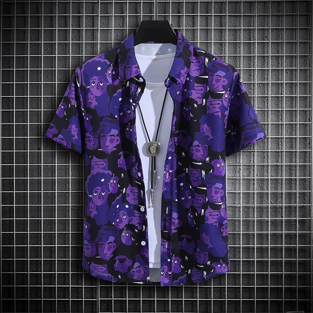 Camisa Havaiana Masculina com Estampa 3D Listrada, Casual, Manga Curta, para Festa na Praia, Caimento Solto, com Design Floral