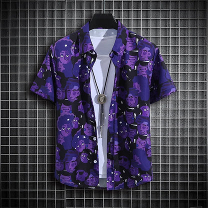 Camisa Havaiana Masculina com Estampa 3D Listrada, Casual, Manga Curta, para Festa na Praia, Caimento Solto, com Design Floral