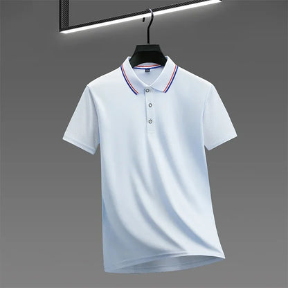 Camisa polo masculina casual de manga curta e cor sólida, modelo verão , moderna, confortável e versátil.