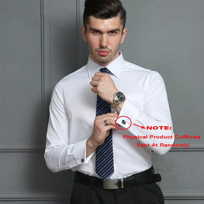 Camisa masculina clássica com punhos franceses, camisa social formal de negócios, ajuste padrão, manga longa, festa de casamento, escritório, trabalho, camisas brancas