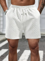 Shorts Casuais Masculinos de Malha Texturizada, Shorts de Verão com Cintura Elástica e Cordão com Bolsos para Uso Diário e Urbano