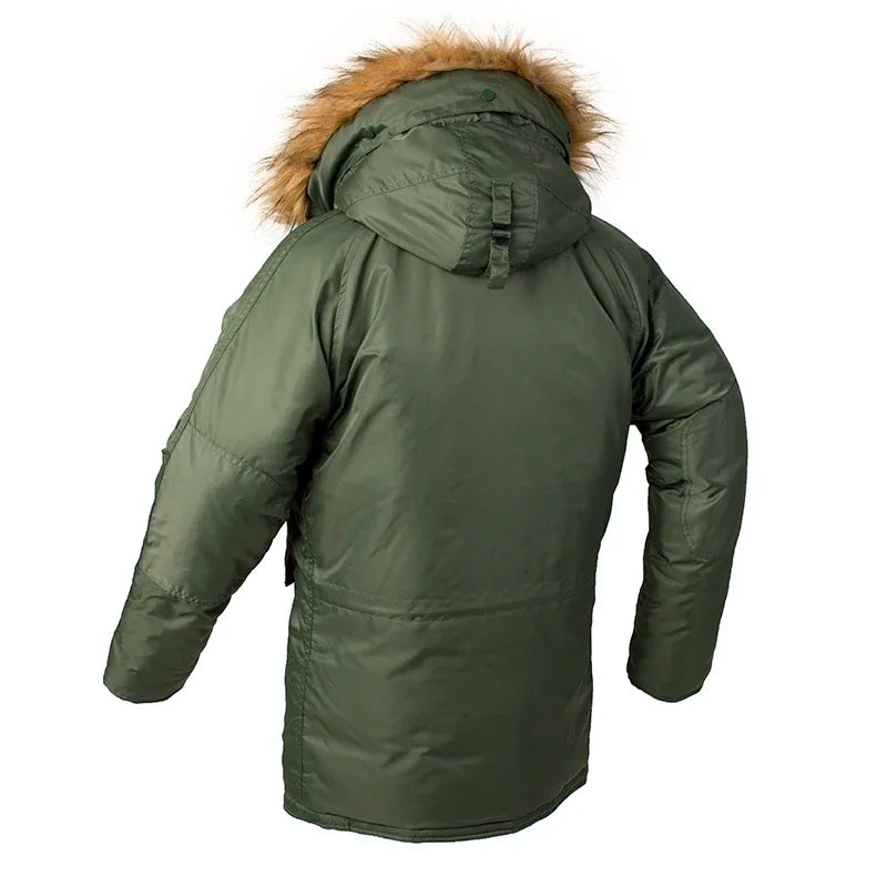 Exército coreano grosso parka inverno capuz de pele quente tático bombardeiro n3b puffer masculino longo à prova vento parkas casaco militar roupas masculinas