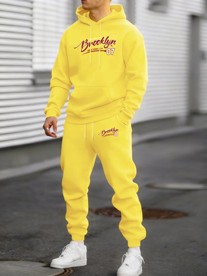 Brooklyn New York City 07 Print Autumn Winter Fleece Hoodie Sportpants Suit Men Soft Fashion Sweatshirt Comfy Street Sweatpants