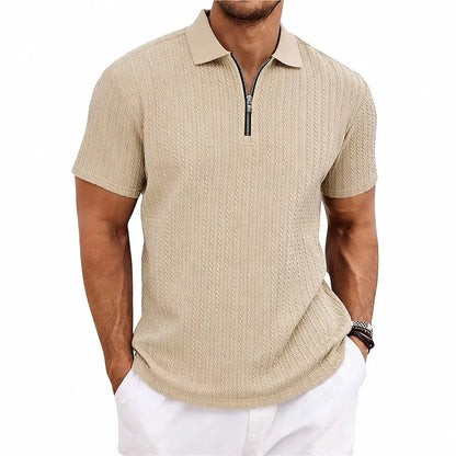 Camisa Polo Masculina de Verão Casual com Textura Tricotada Simples de Manga Curta |   Camiseta Casual Texturizada de Manga Curta (Várias Cores)
