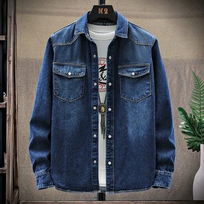 Jaqueta jeans masculina na moda primavera-outono moda puro algodão respirável casual camisa jeans de manga comprida confortável topo masculino