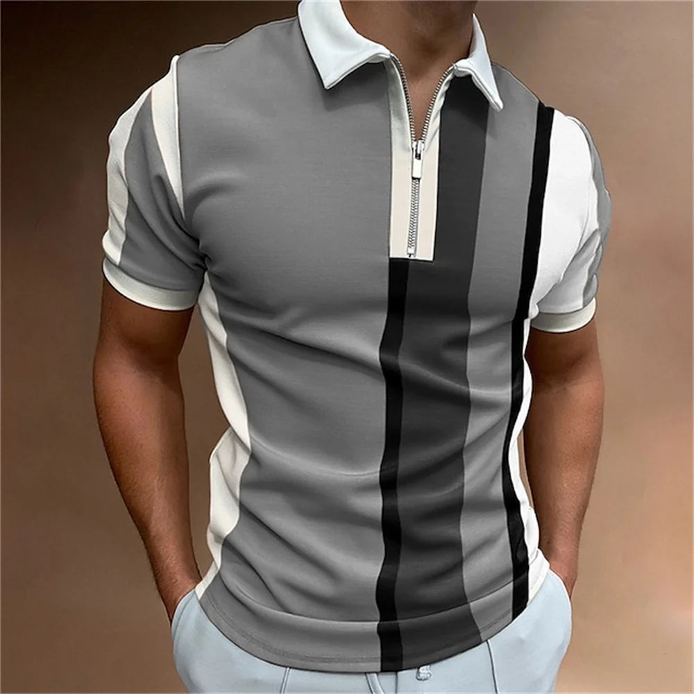 Camisa polo masculina listras manga curta camiseta masculina respirável topos negócios turn down collar streetwear marca de luxo alta qualidade