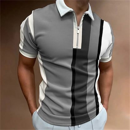 Camisa polo masculina listras manga curta camiseta masculina respirável topos negócios turn down collar streetwear marca de luxo alta qualidade