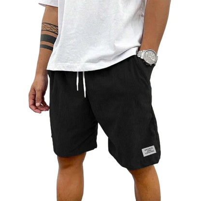 Shorts casuais de verão em veludo cotelê leve para homens, ideais para praia, basquete e outras ocasiões. Cor sólida. Estilo streetwear com etiqueta.