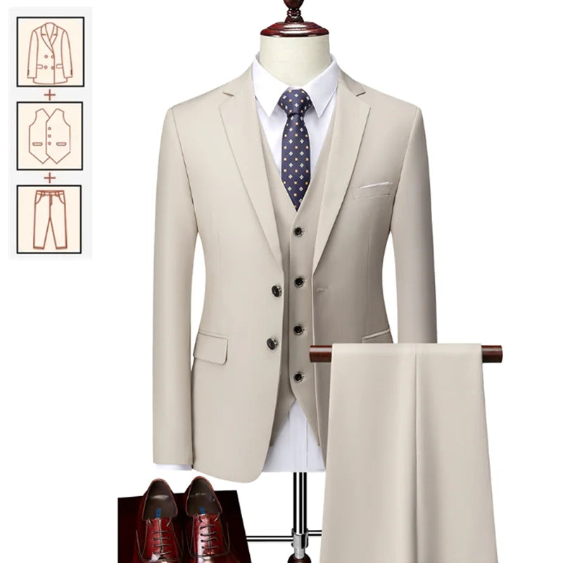 2025 New Men's Business Casual Suit for Weddings Male Solid Colour Formal Suit Sets Men Prom Party Tuxedo Dress